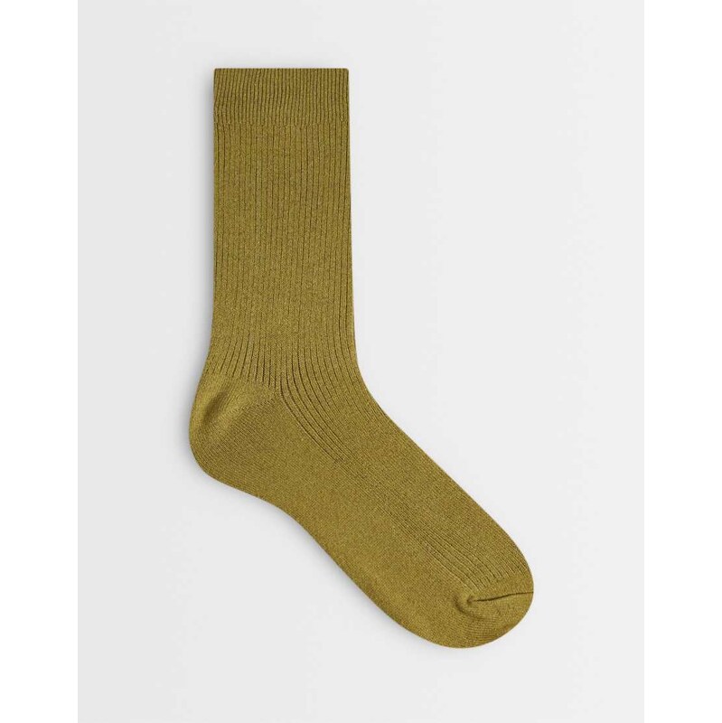 Selected ribbed crew socks in fir green