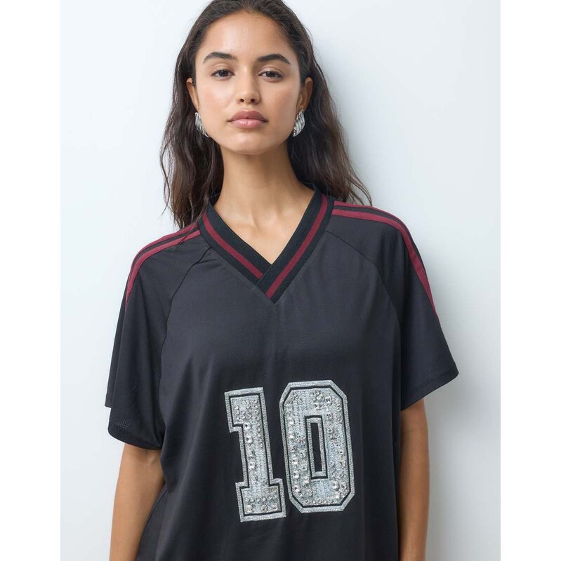 ASOS DESIGN airtex oversized v neck varsity style t-shirt with