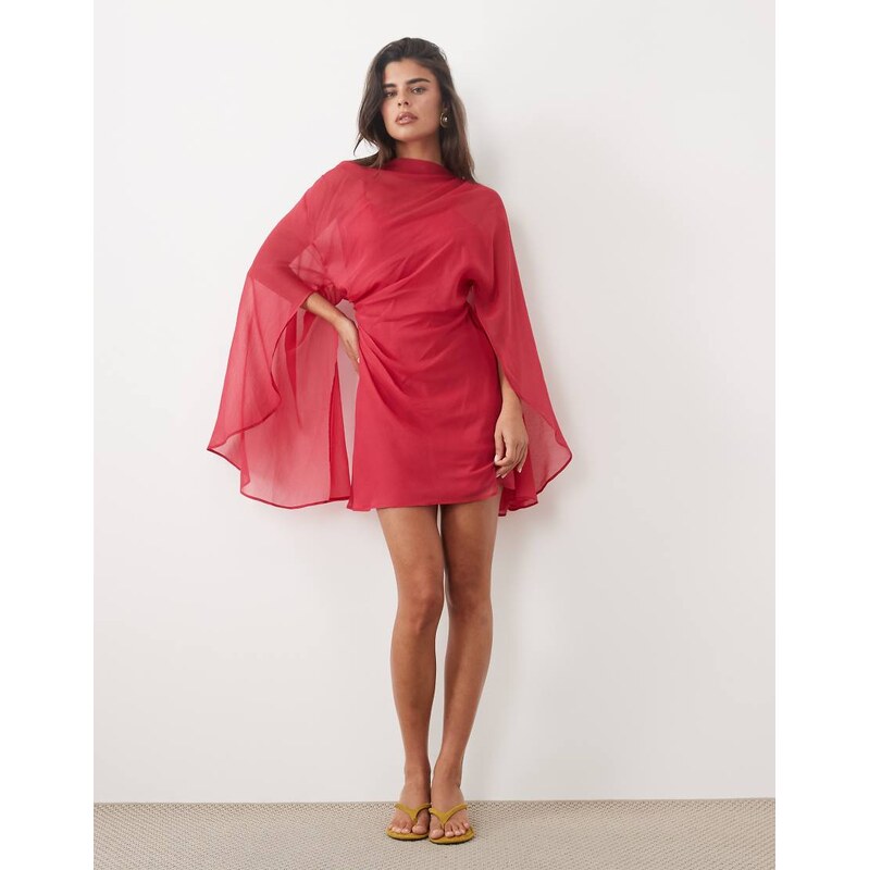 ASOS DESIGN high neck drape front extreme cape sleeve mini dress