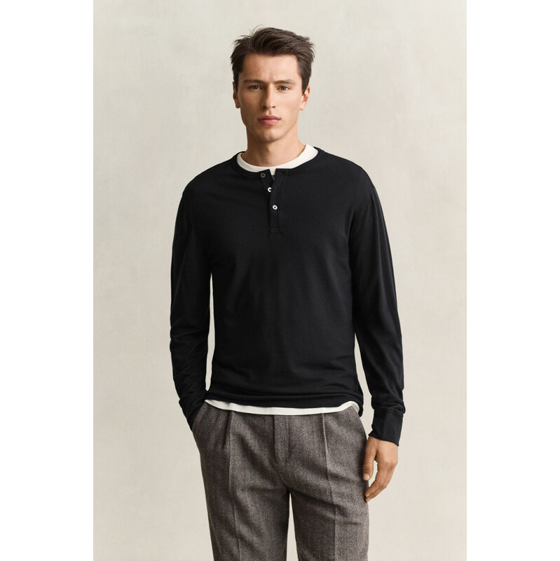 TRIČKO GANT TENCEL WOOL HENLEY BLACK