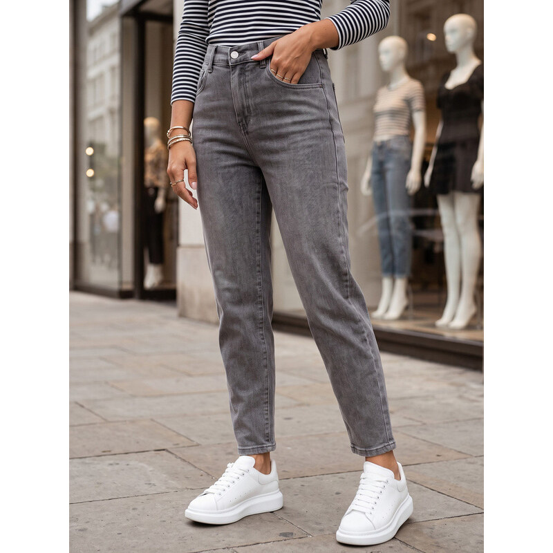 Dámské džíny Mom Fit s elastickým pasem, šedé, FashionStreet
