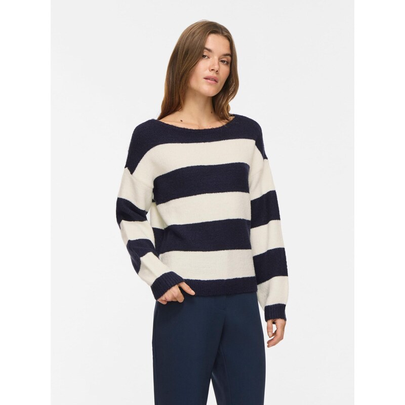 VILA Svetr VIJOLA tmavě modrá / offwhite