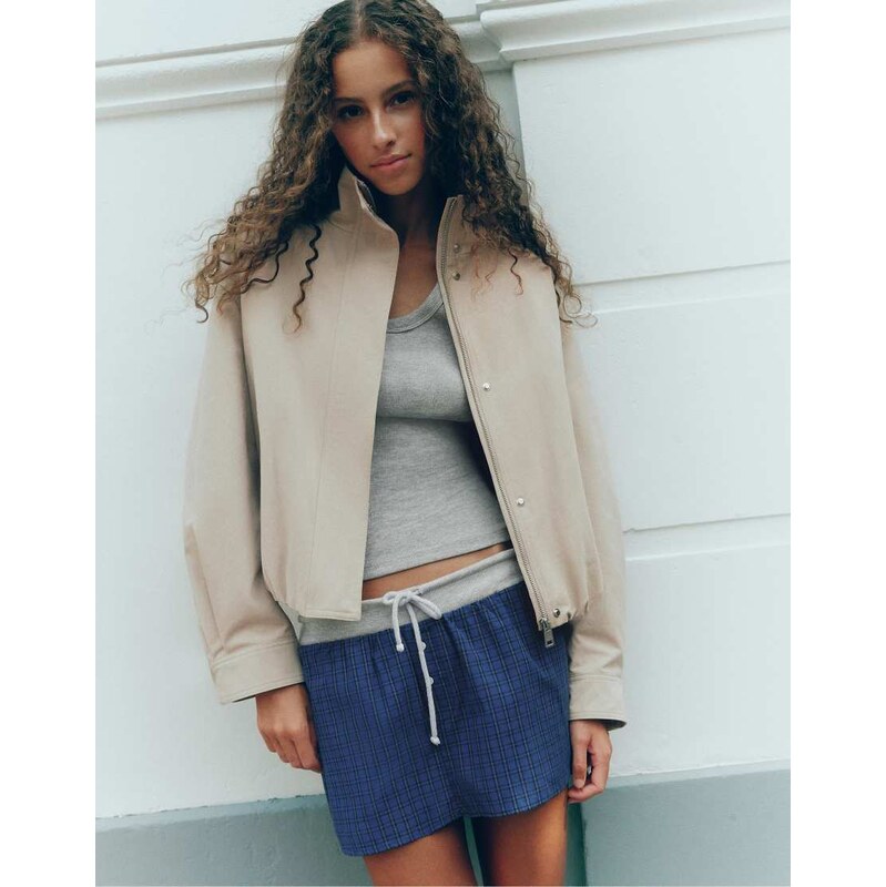 Pull&Bear Oversize high-neck jacket in sand-Neutral