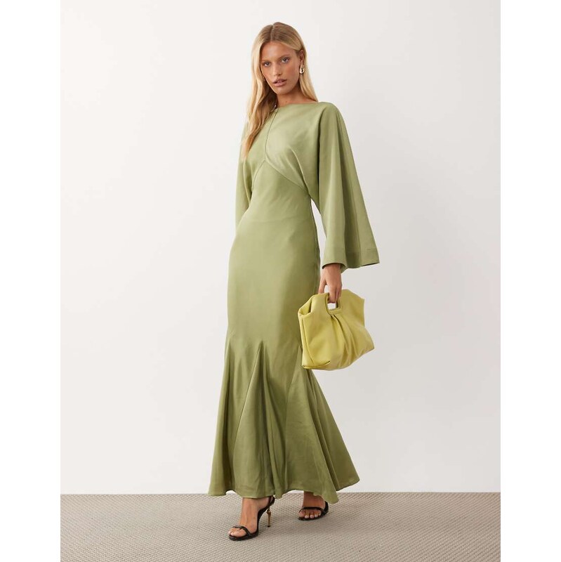 ASOS DESIGN cape kimono sleeve maxi dress with godets and tassel