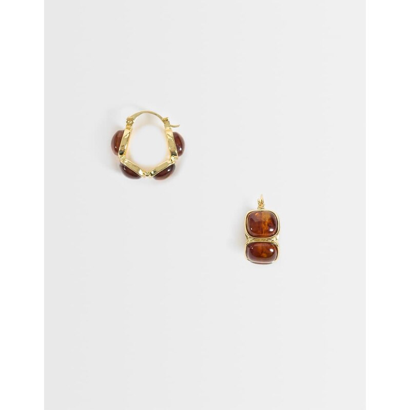 DesignB London amber resin hoop earrings in gold