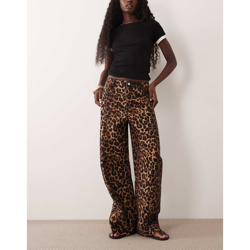 ASOS DESIGN baggy bow trouser in leopard print-Multi