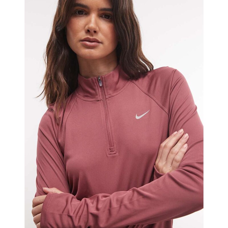 Nike Running Tempo Dri-FIT half zip long sleeve t-shirt in pink