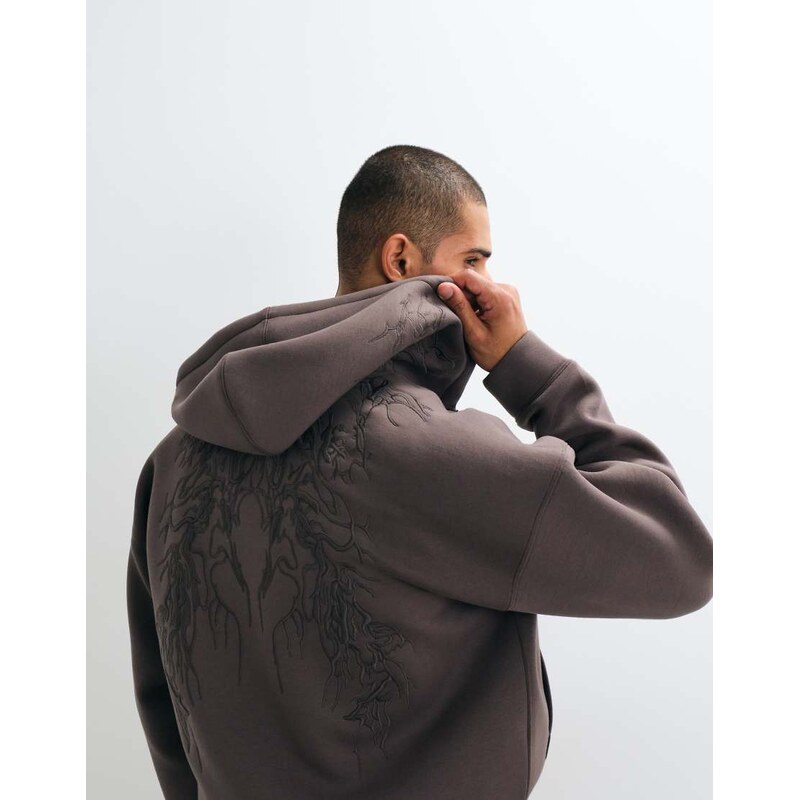 Weekday scuba-style fabric zip hoode with back embroidery in