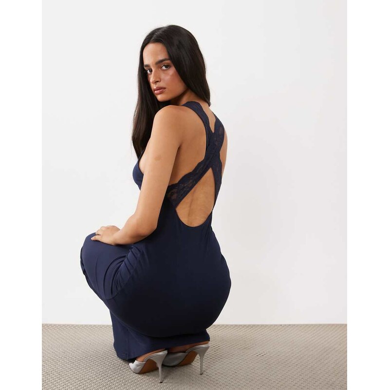 Tiger Mist Seraphine sculpting lace trim crossover back maxi