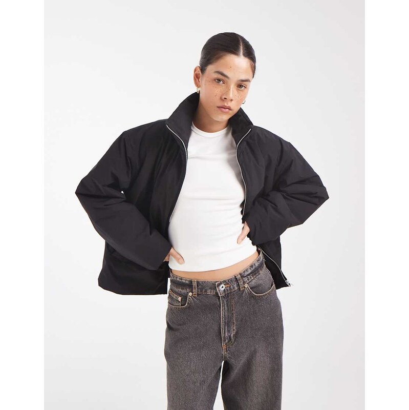 Pieces funnel neck padded jacket with toggle trim in black