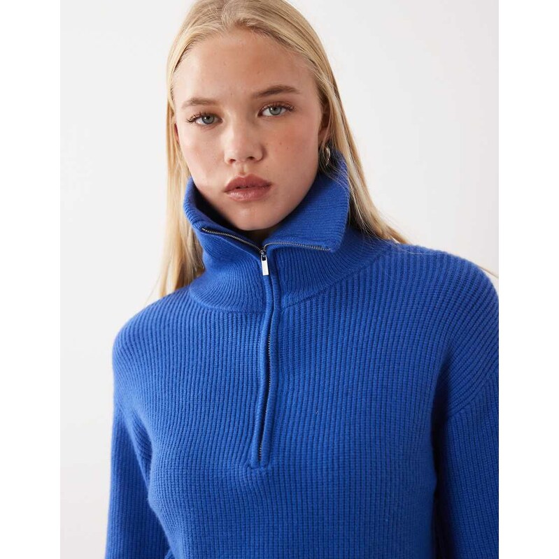 Mango quarter zip jumper in electric blue
