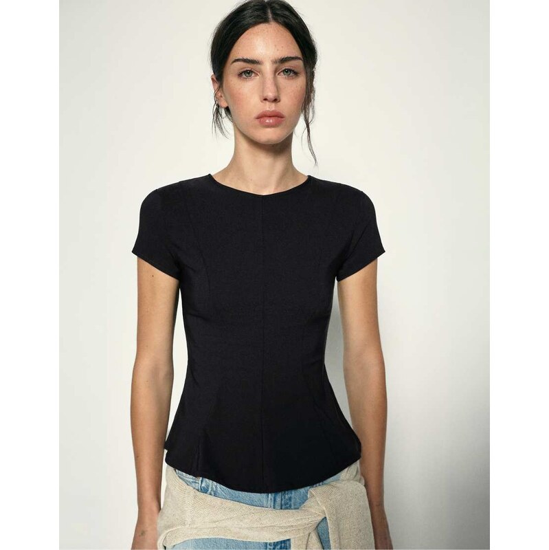 Pull&Bear Peplum top in black