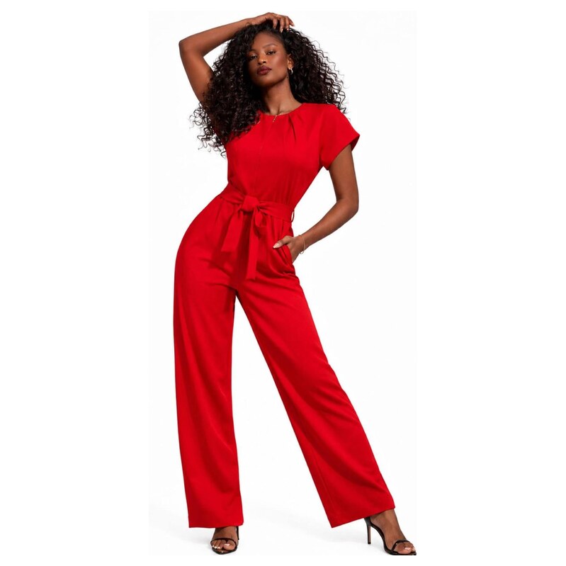BIBI SAKALIEVA Overal Red Wide-Leg Jumpsuit červená třešeň