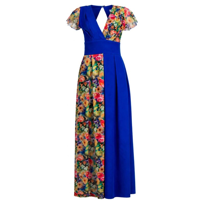 BIBI SAKALIEVA Koktejlové šaty Royal Blue Maxi Dress with Floral