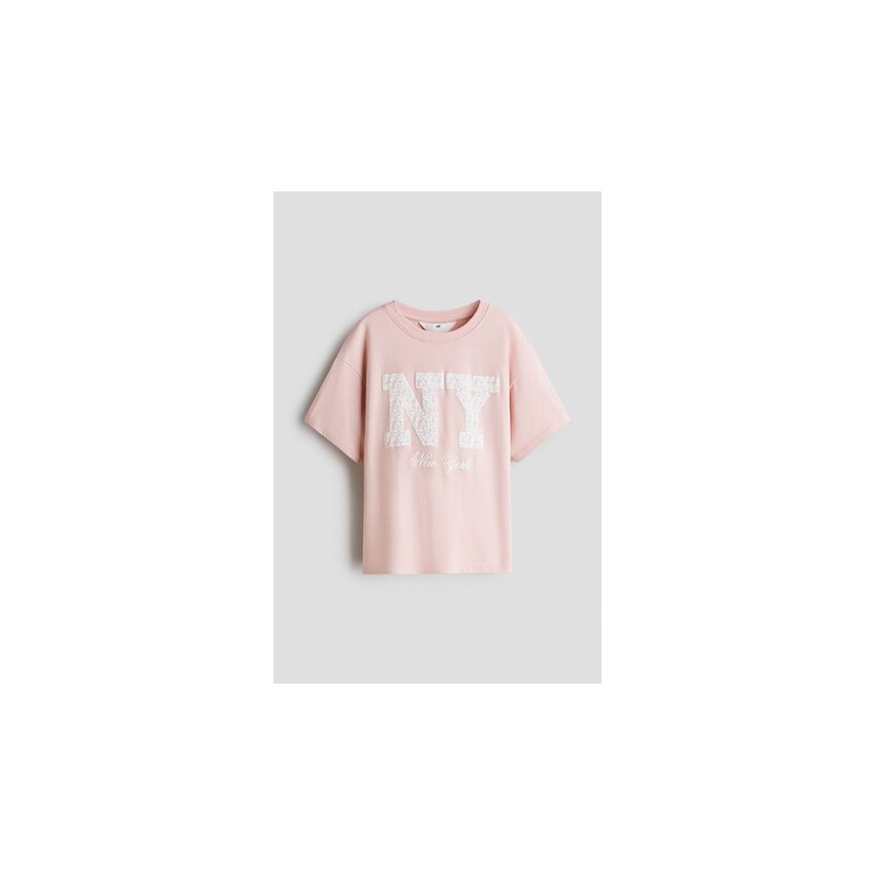 H&M - Tričkos krajkovým detailem - Pudrově Růžová/Ny