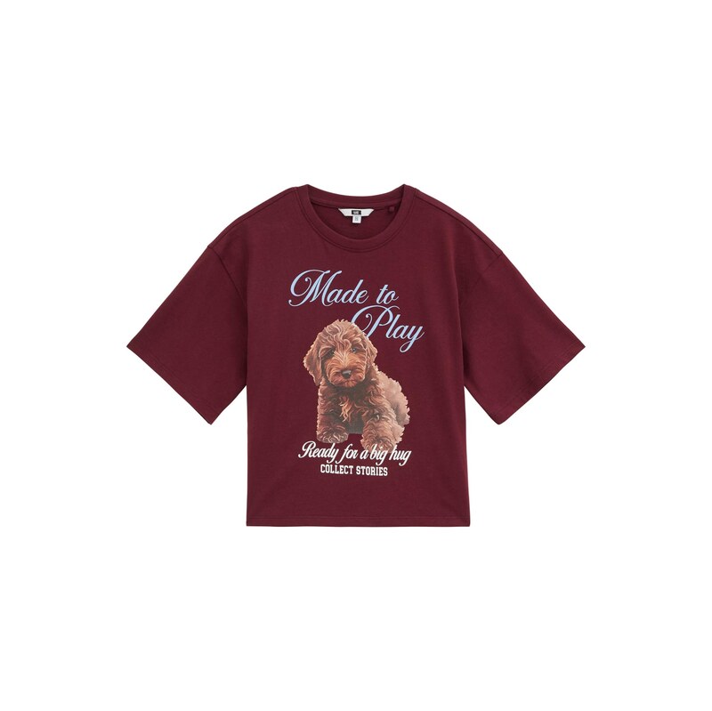 WE Fashion Tričko světlemodrá / hnědá / vínově červená / černá