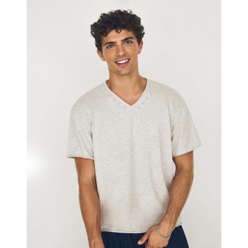 Bershka Short-sleeved v-neck t-shirt in light grey