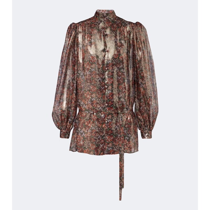 Valentino Floral silk-blend lamé blouse