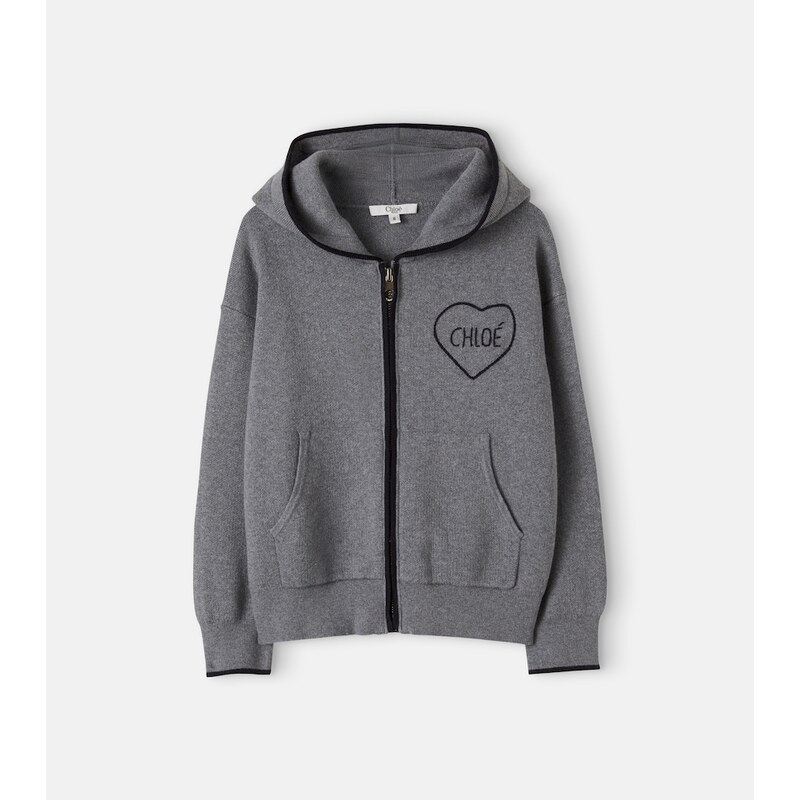 Chloé Kids Logo cotton and wool zip-up hoodie