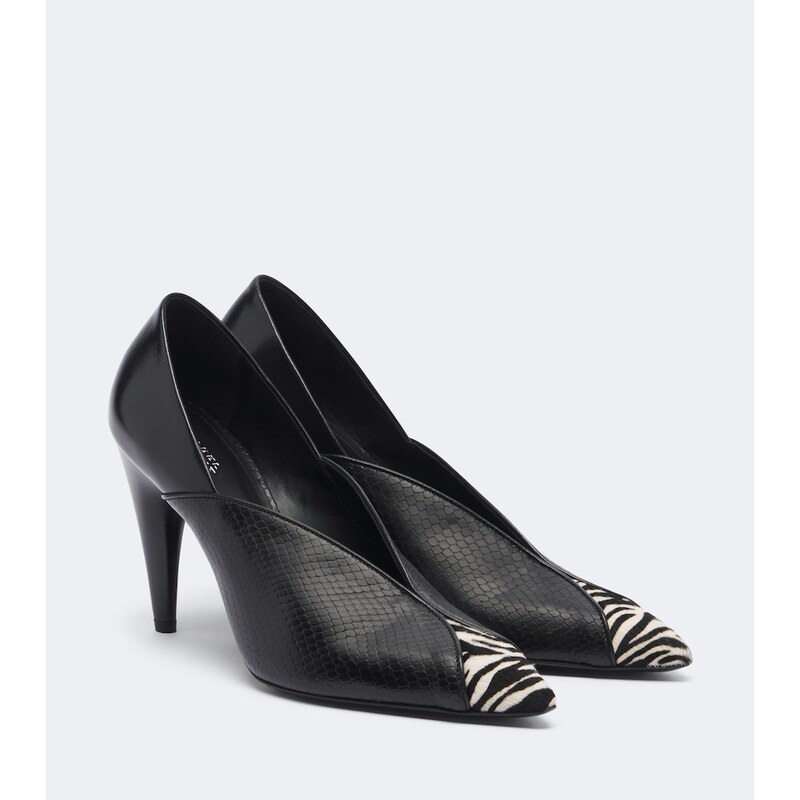 Isabel Marant Luza calf hair-trimmed snake-effect leather pumps