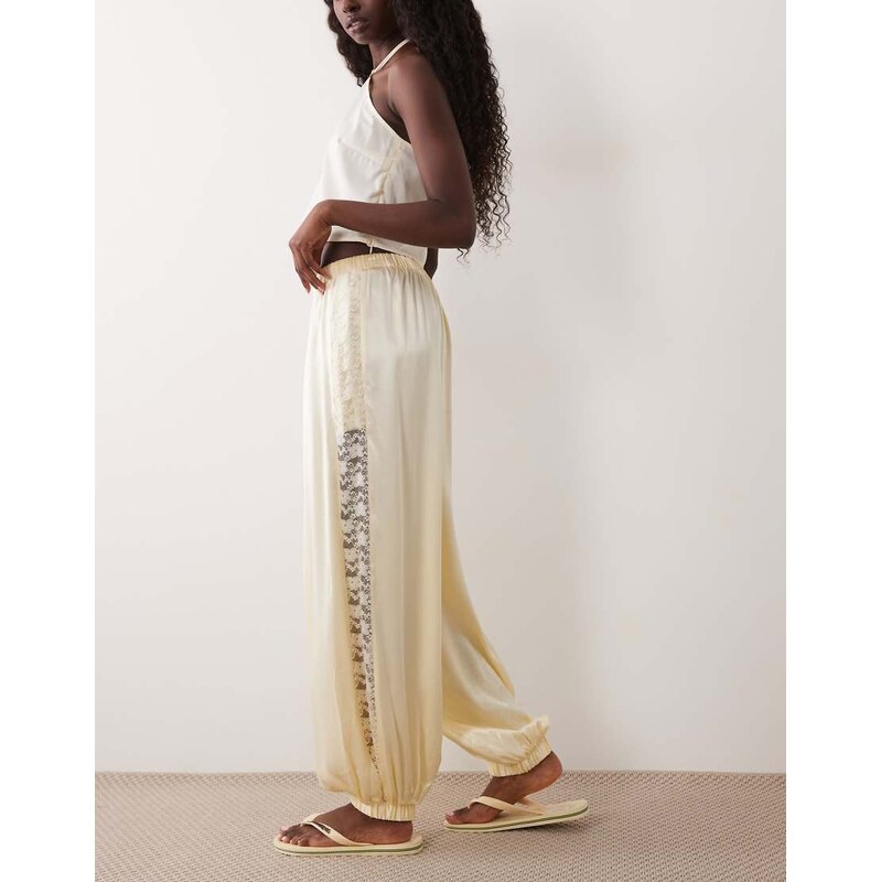 Miss Selfridge lace detail satin balloon trouser-White