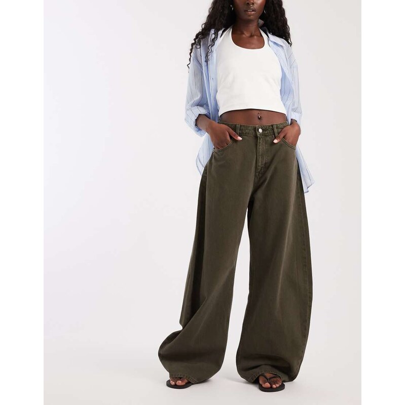 ASOS DESIGN bow barrel jean in khaki-Blue