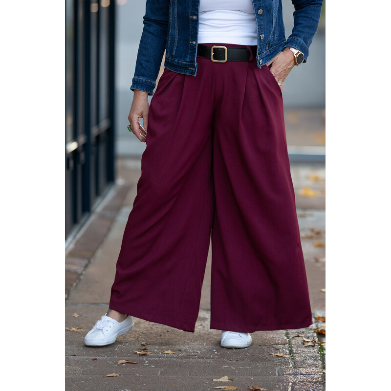 Italy fashion Široké kalhoty ELODIE Barva: Vínová, Velikost: UNI