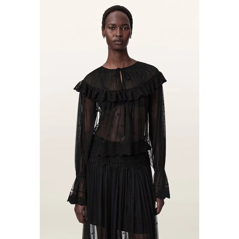 AllSaints halenka s volánkem dámská krajková UNRULY SUSIE LS TEE