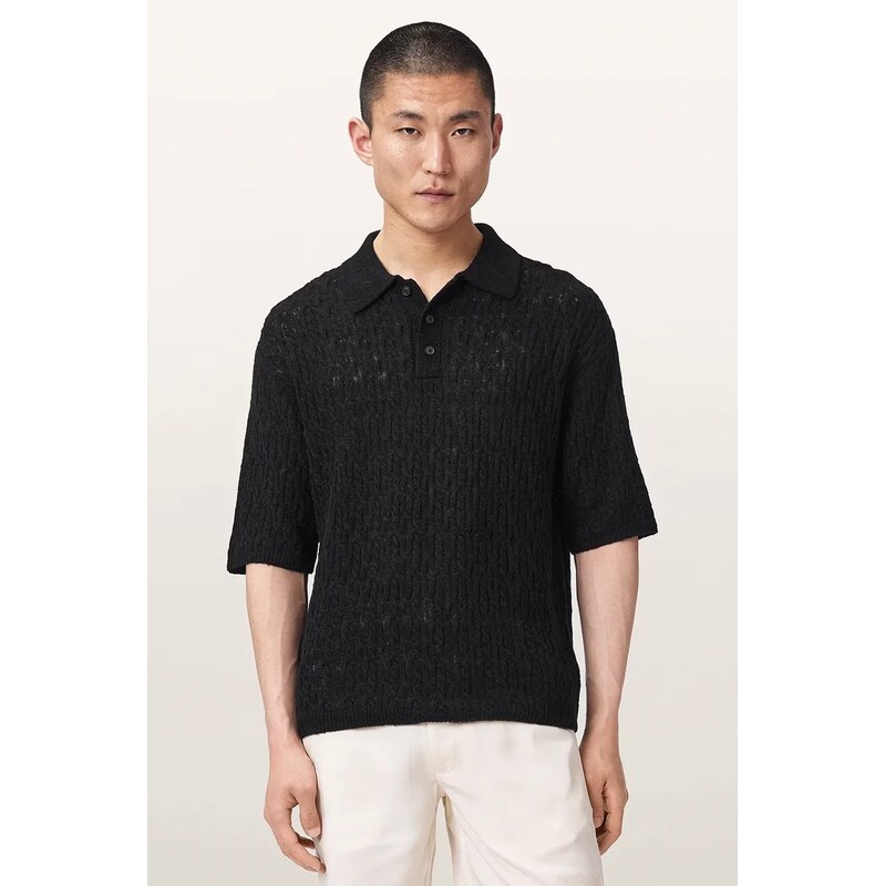 AllSaints polo pánské s příměsí vlny CYCLONE