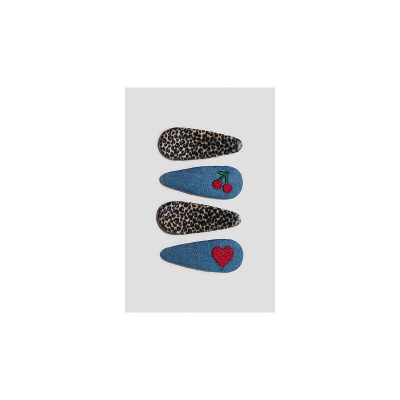 H&M - Sponka do vlasů s aplikací 4 kusy - Modrá/Leopardí Potisk