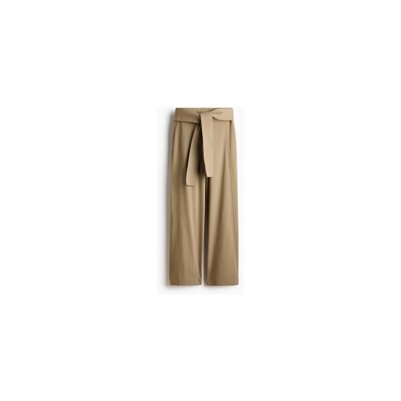 H&M - Tie-detail twill trousers - Světle Zelená Khaki