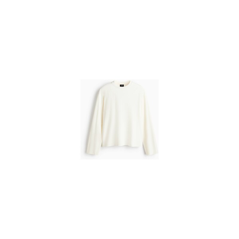 H&M - Tričko z interlockus dlouhým rukávem Relaxed Fit - Krémová