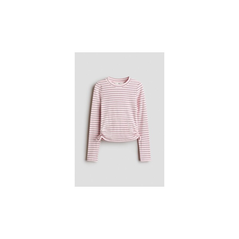H&M - Žebrovaný bavlněný top - Tlumená Světle Růžová/Proužky