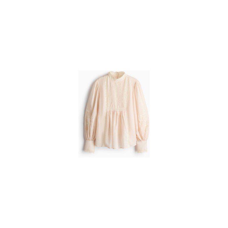 H&M - Vyšívaná halenkas krajkou - Pudrově Růžová
