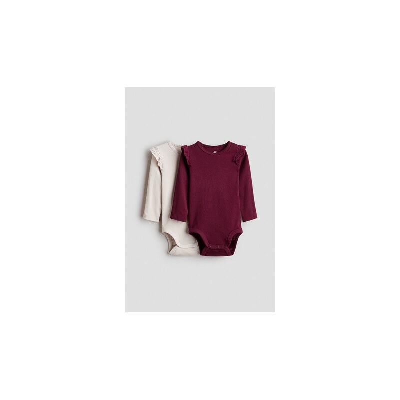 H&M - Bavlněné bodys volánky 2 kusy - Tmavě Červená/Světlá