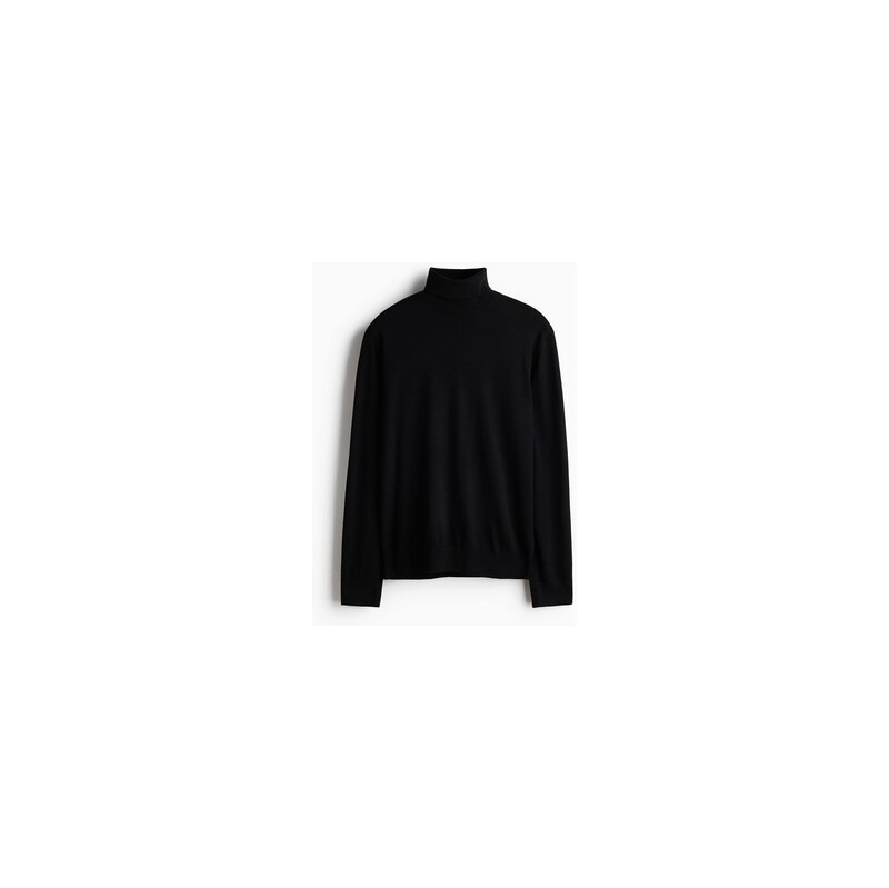 H&M - Svetrs rolákem z vlny merino Regular Fit - Černá