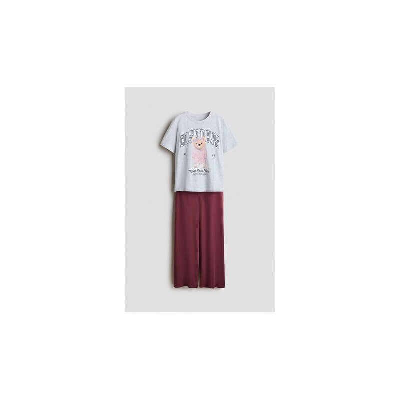 H&M - Bavlněné pyžamo - Švestkově Červená/Medvídek