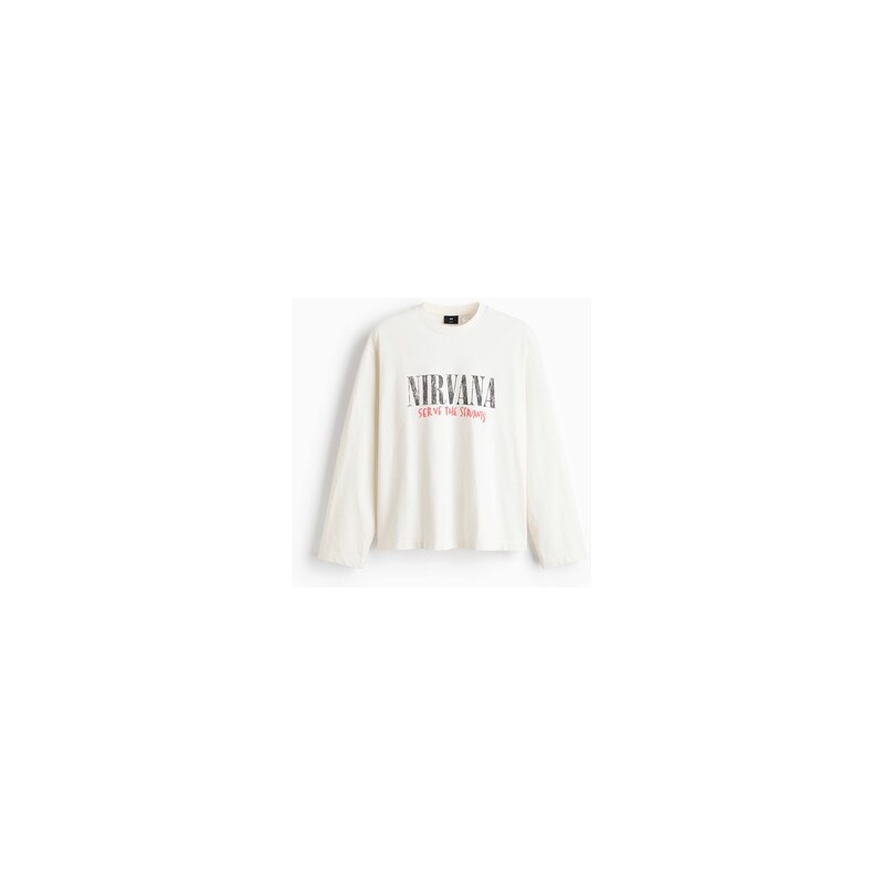 H&M - Tričkos dlouhým rukávem Relaxed Fit - Krémová/Nirvana