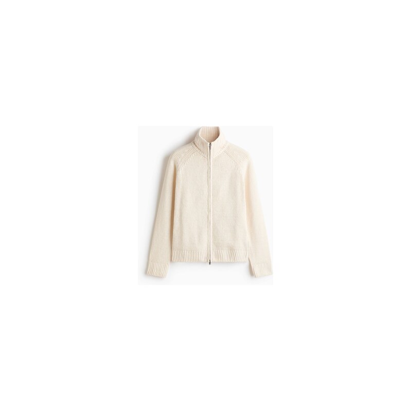 H&M - Žinylkový svetr na zip Relaxed Fit - Krémová