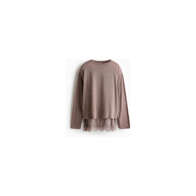 H&M - Vrstvený tops krajkovým lemem - Hnědošedá