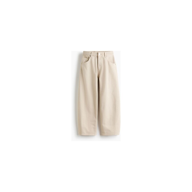 H&M - Barrel High Waist Ankle Jeans - Světle Béžová