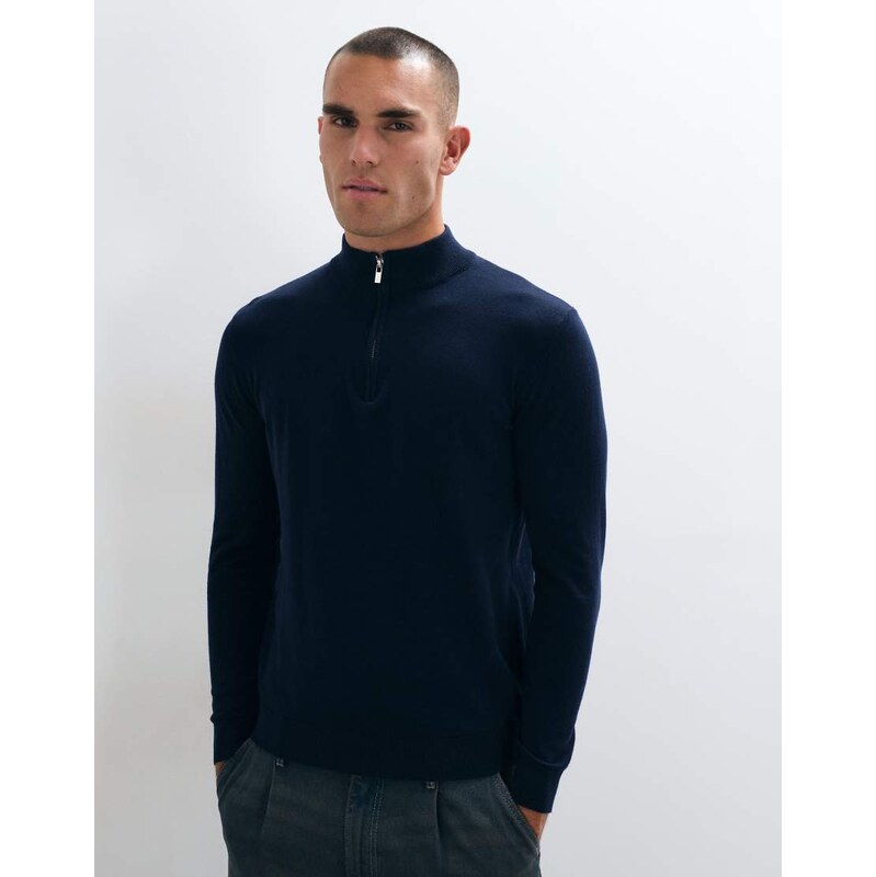 CAPO egyptian 100% cotton quarter zip jumper in navy