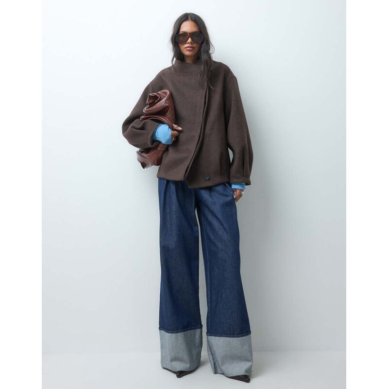 ASOS DESIGN short formal waterfall coat with wool in brown