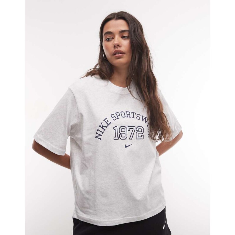Nike boxy varsity graphic t-shirt in light grey