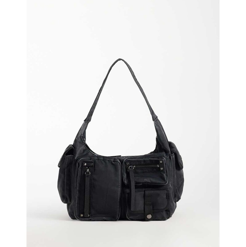 Weekday multi pocket shoulder bag in washed black