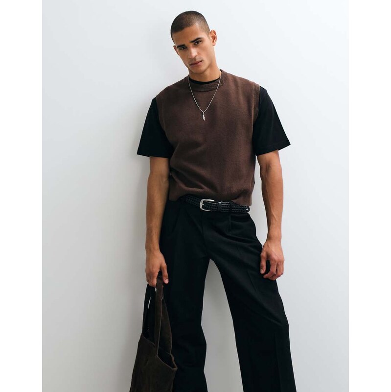 Weekday knitted vest in dark brown melange