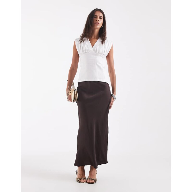 ONLY midaxi satin skirt in chocolate-Brown