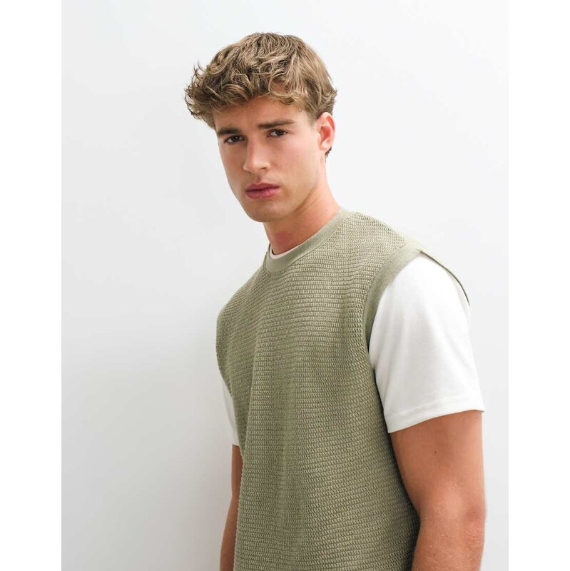 ASOS DESIGN oversized knitted crochet tank in khaki-Green