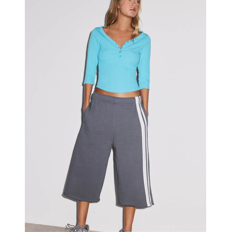 Stradivarius Side-stripe fleece bermuda shorts in dark grey