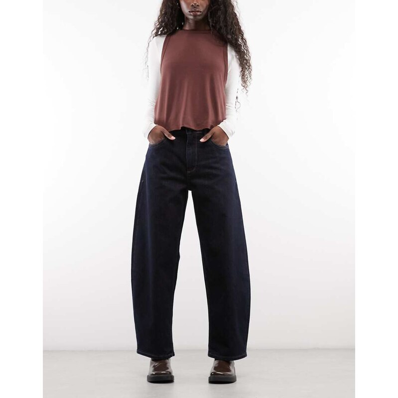 AllSaints Sadie barrel leg denim jeans in dark wash blue